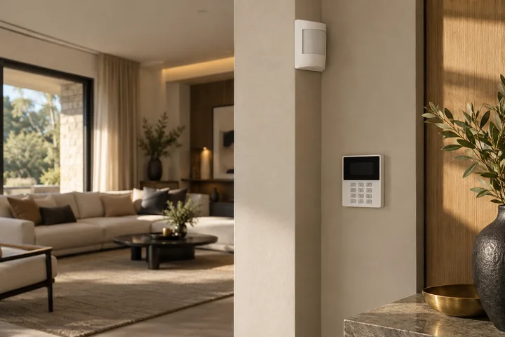 Sensor de presença e painel de alarme