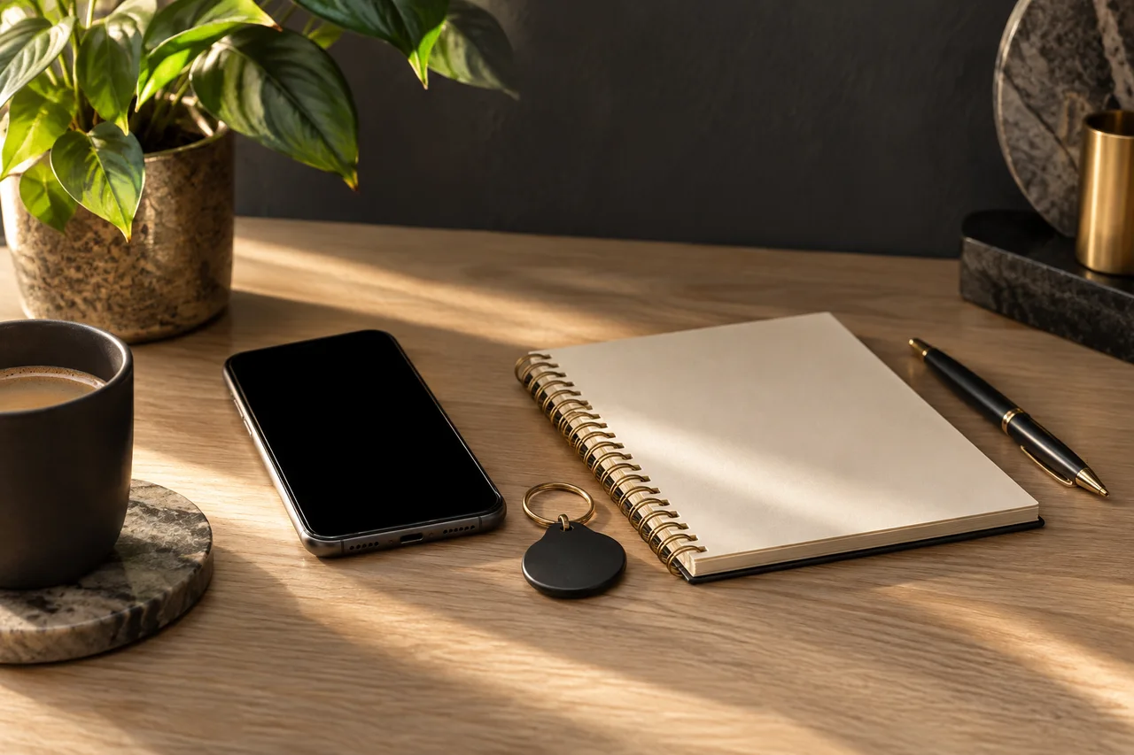 Celular e caderno para planejar um atendimento