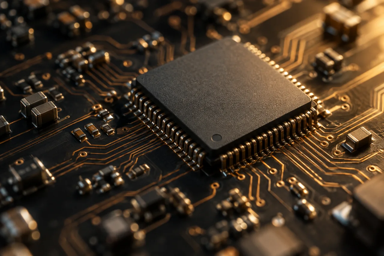 Detalhe de circuitos e componente eletrônico